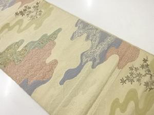 アンティーク　ヱ霞に菊・笹模様織出し袋帯（材料）